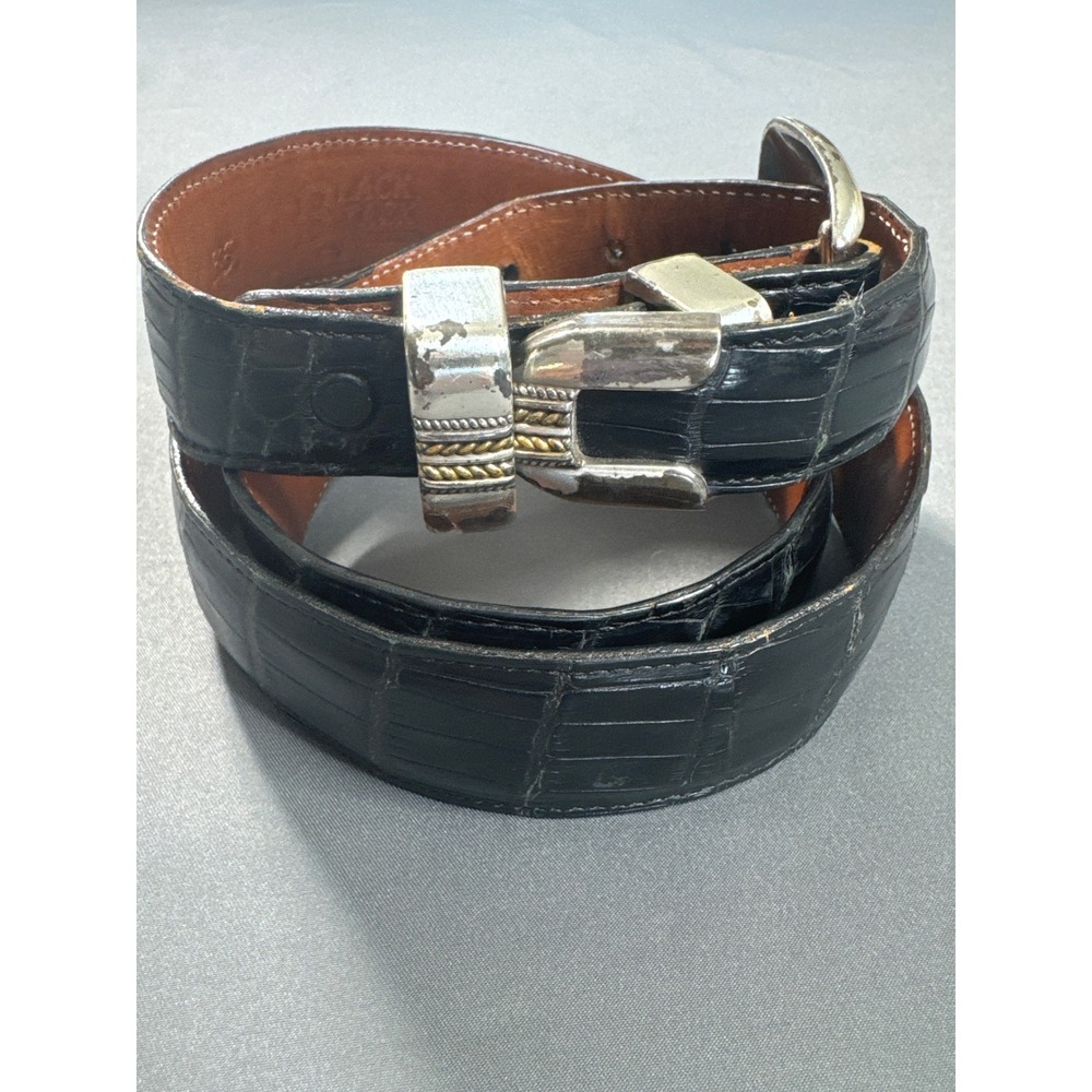 Black Jack Genuine Alligator Belt Mens 36 Black Western Silver Buckle BB131BK